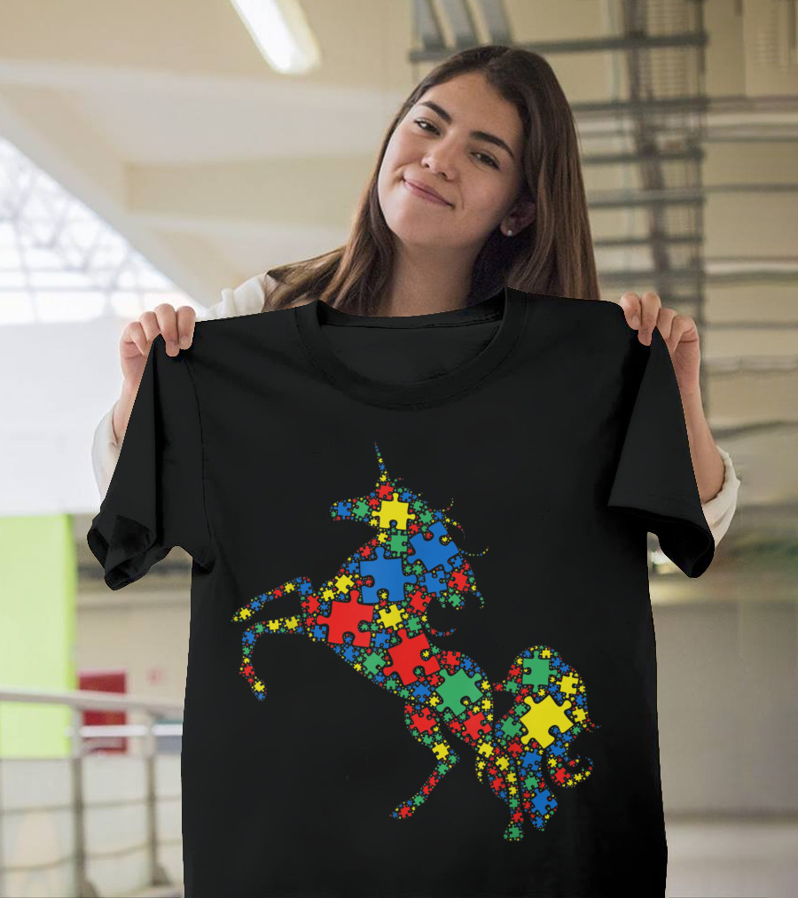 Unicorn Autism Awareness Puzzle Piece Design for Men and Kids T-Shirt