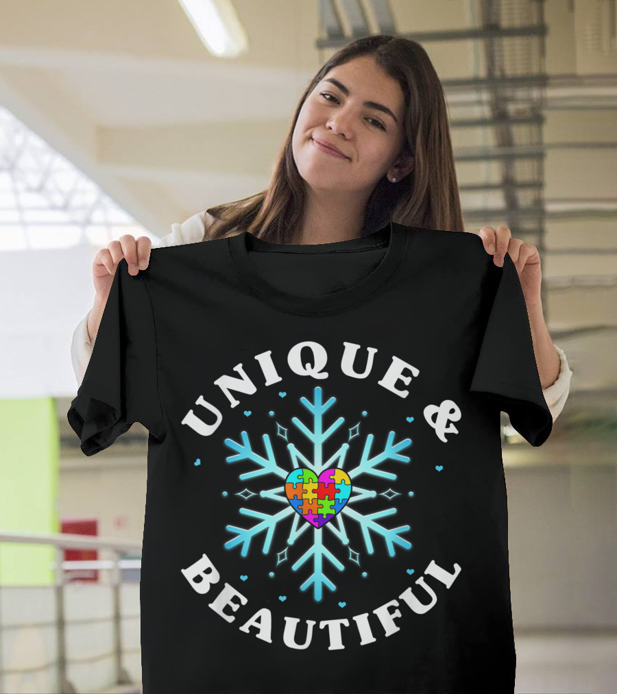 Unique And Beautiful Autism Awareness Snowflake Heart Puzzle T-Shirt