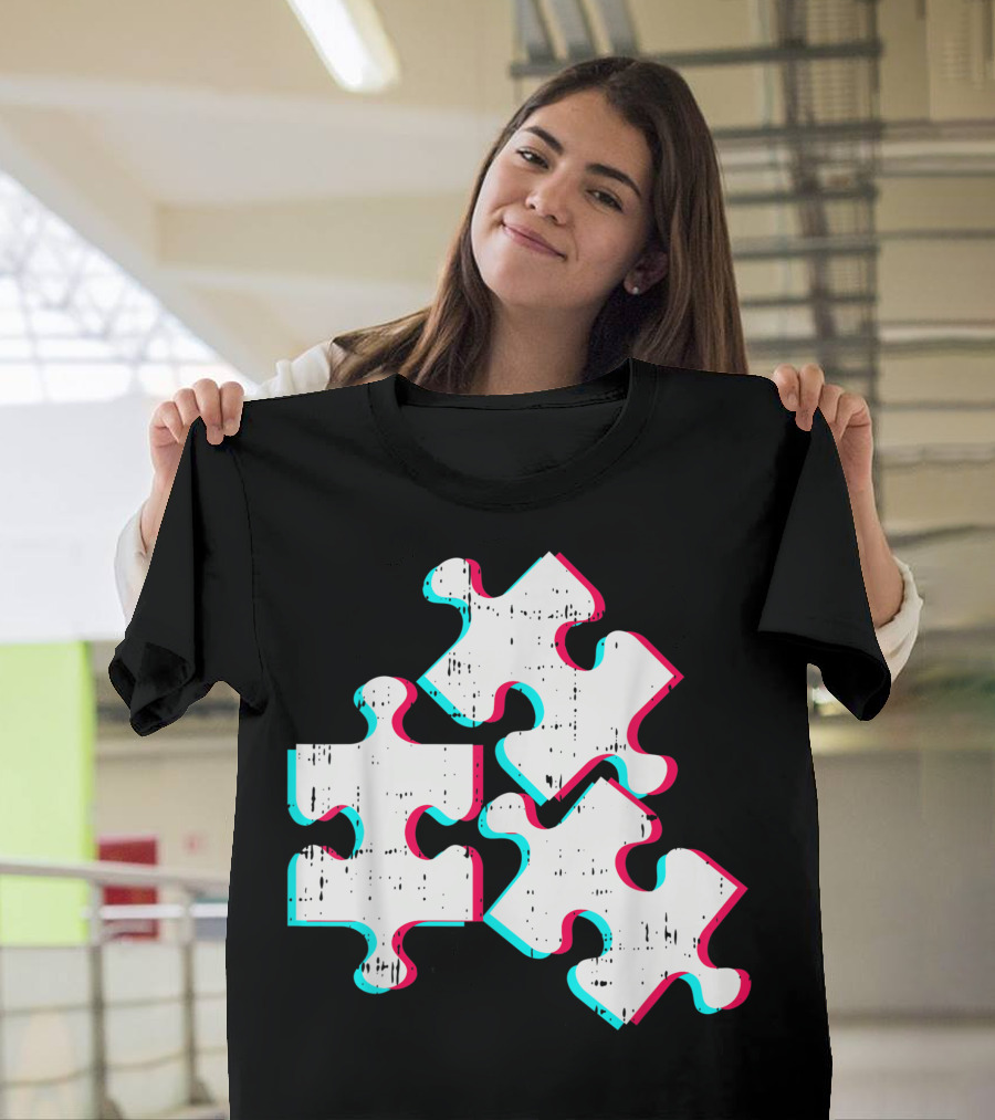 Vaporwave Autism Awareness Puzzle Pieces for Adults T-Shirt