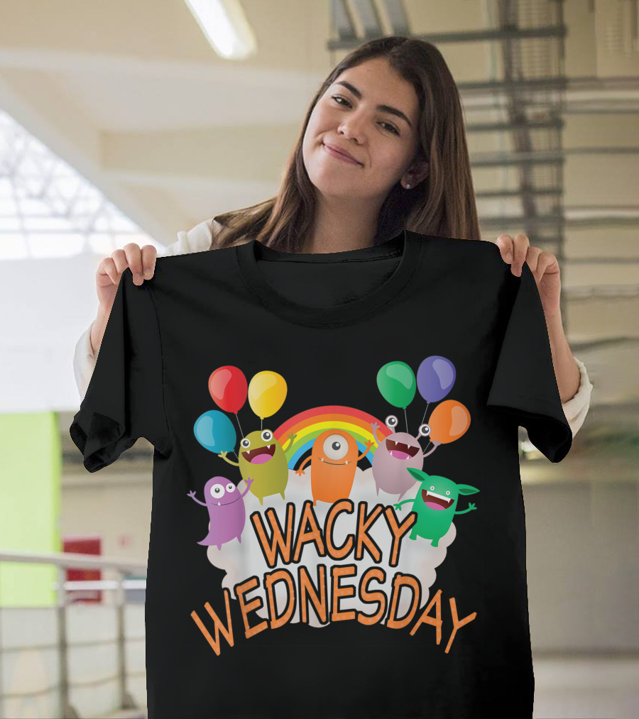 Wacky Wednesday Colorful Monsters and Balloons with Rainbow for Mismatch Day T-Shirt