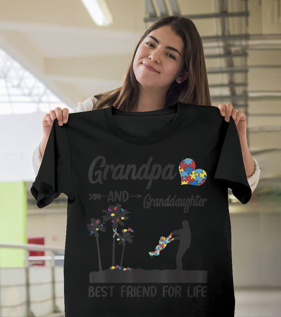 Grandpa Heart And Granddaughter Best Friend For Life Puzzle Pieces T-Shirt