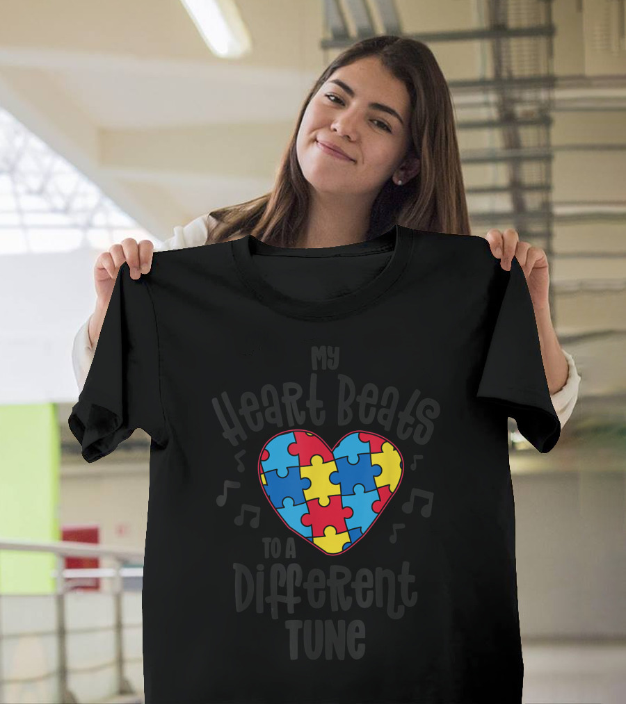 My Heart Beats To A Different Tune Autism Puzzle Awareness T-Shirt