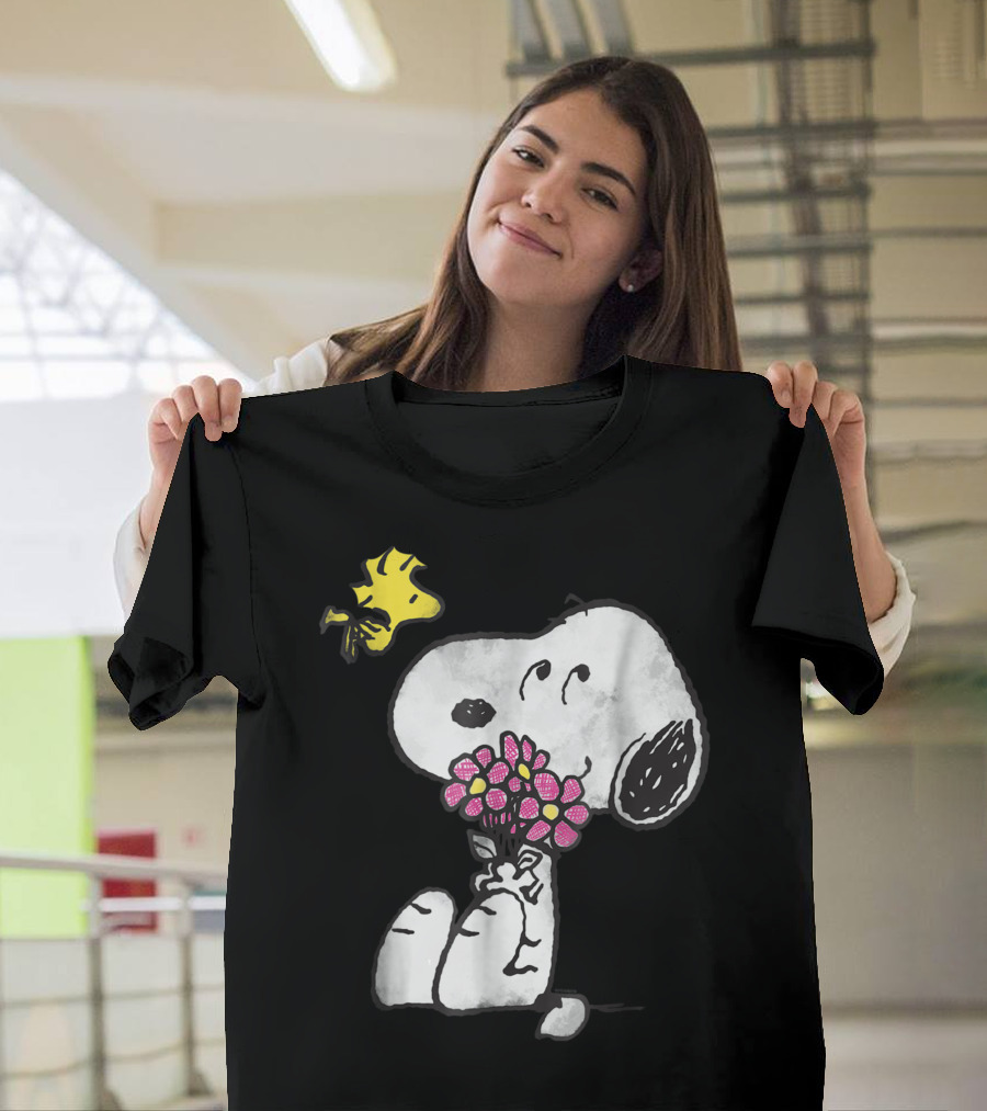 Peanuts Snoopy with Flowers and Woodstock Mother's Love T-Shirt