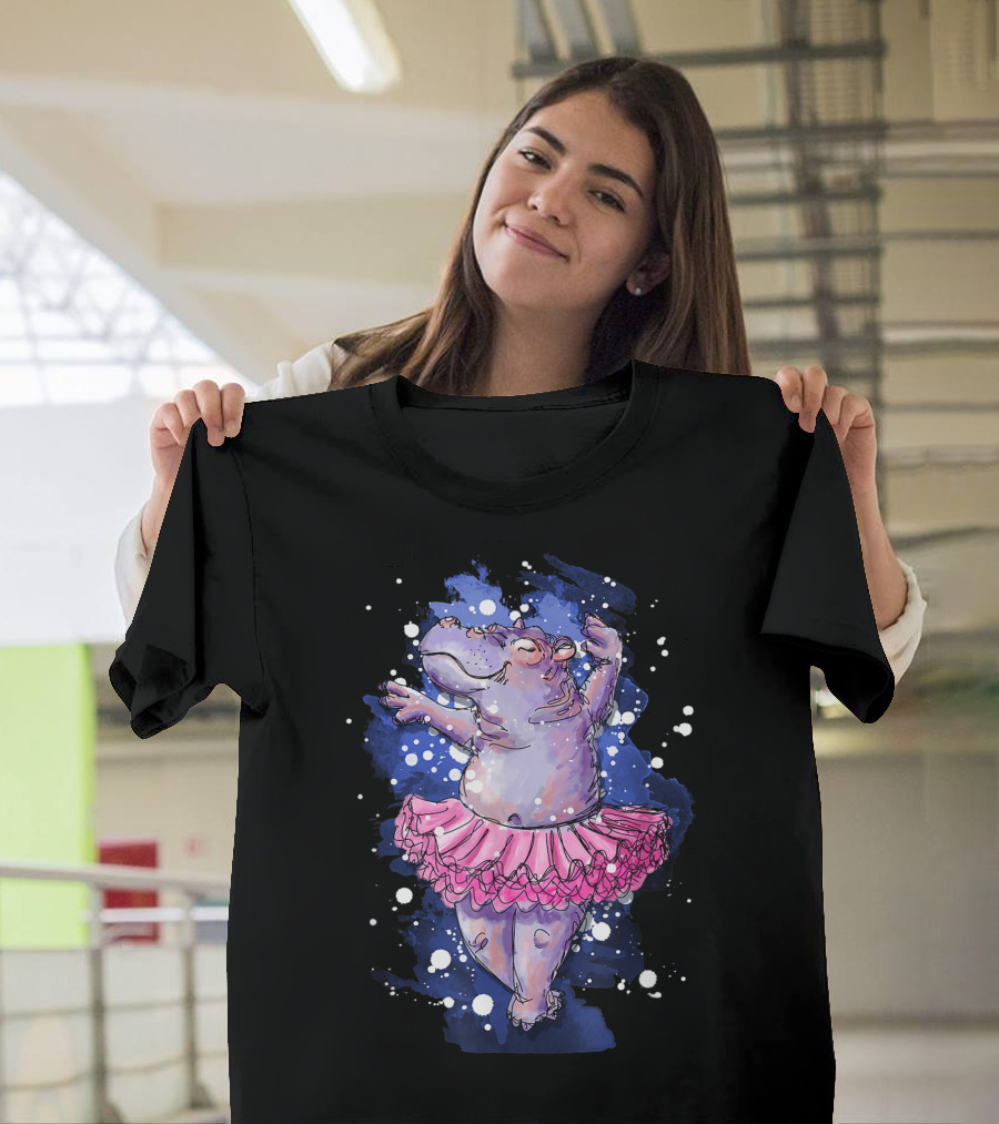 Watercolor Hippo in Pink Tutu Ballet Dance T-Shirt