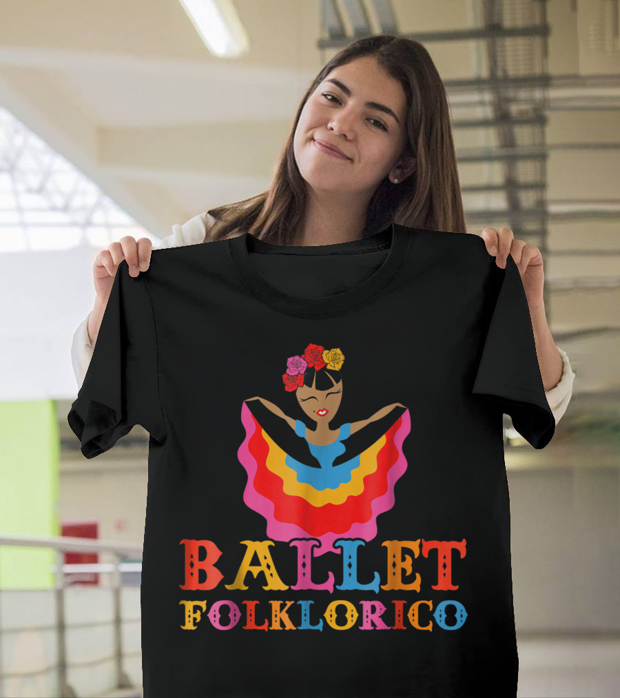 Ballet Folklorico Vibrant Dancer with Colorful Dress and Flowers T-Shirt