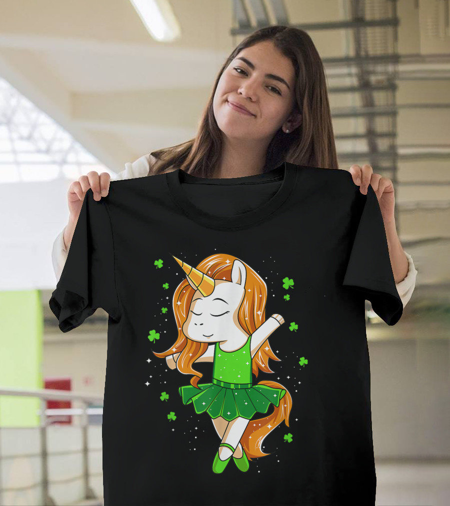 Ballerina Unicorn St Patricks Day Girls Dance T-Shirt