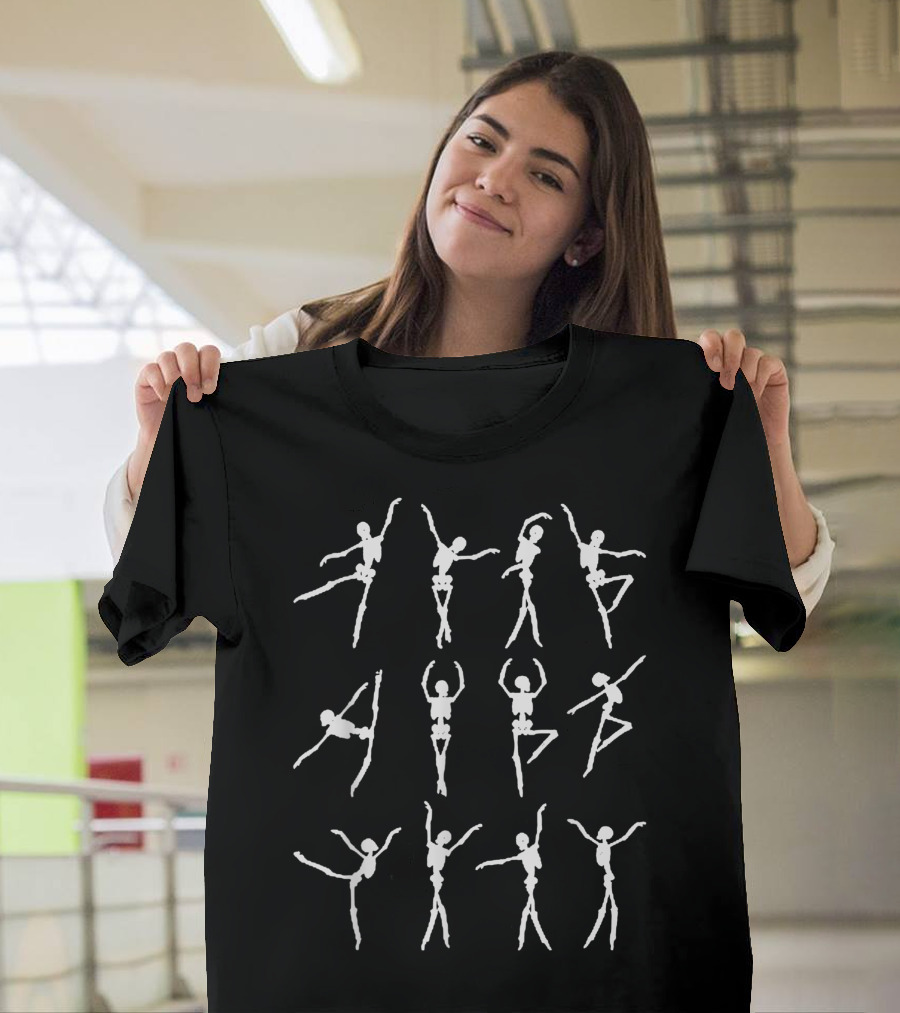 Halloween Skeleton Ballerina Dancing Bones Ballet Poses T-Shirt