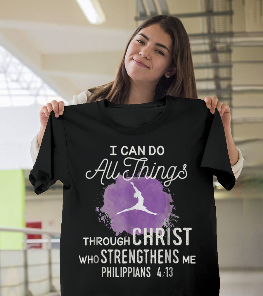 I Can Do All Things Through Christ Who Strengthens Me Philippians 4:13 Jumping Silhouette Purple Brushstroke T-Shirt