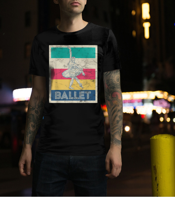 Vintage Style Retro Ballet Dancer Multicolor Stripes T-Shirt