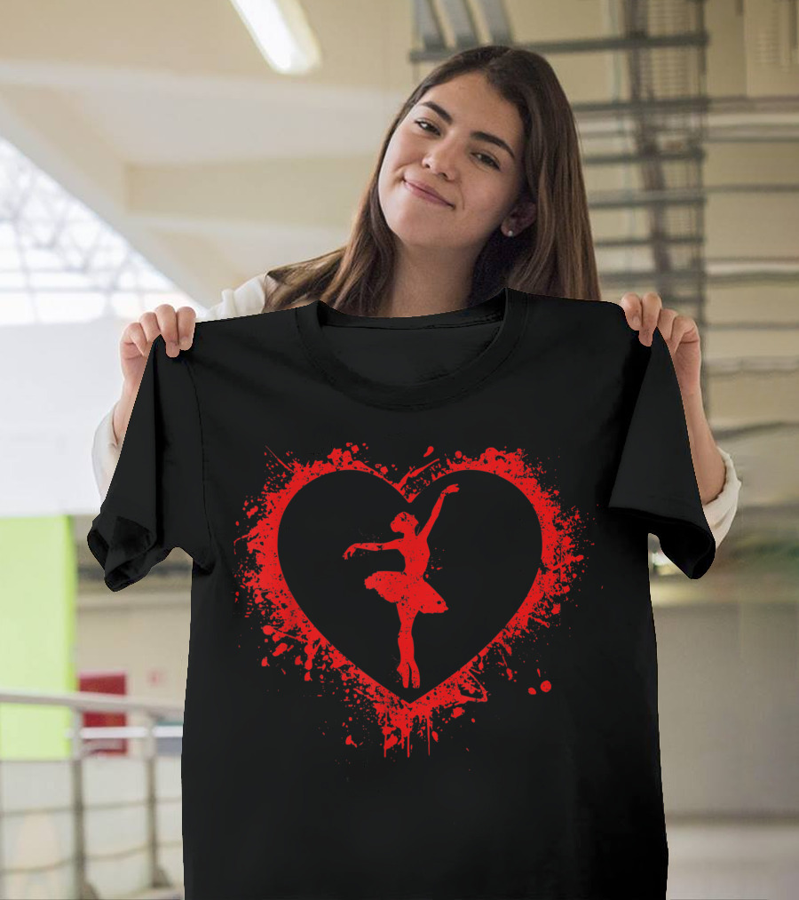 Valentine Heart Shape Retro Ballet Dancer Valentine's Day T-Shirt