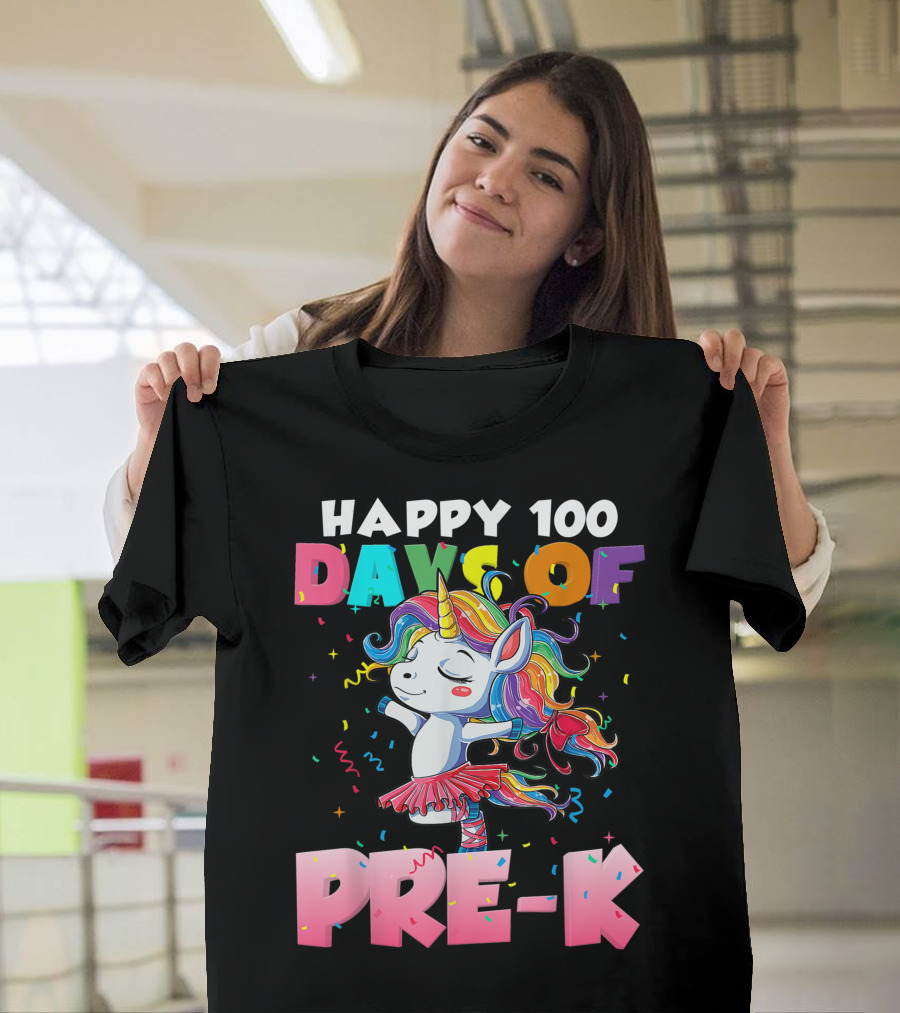 Happy 100 Days of Pre-K Unicorn Ballet Rainbow T-Shirt