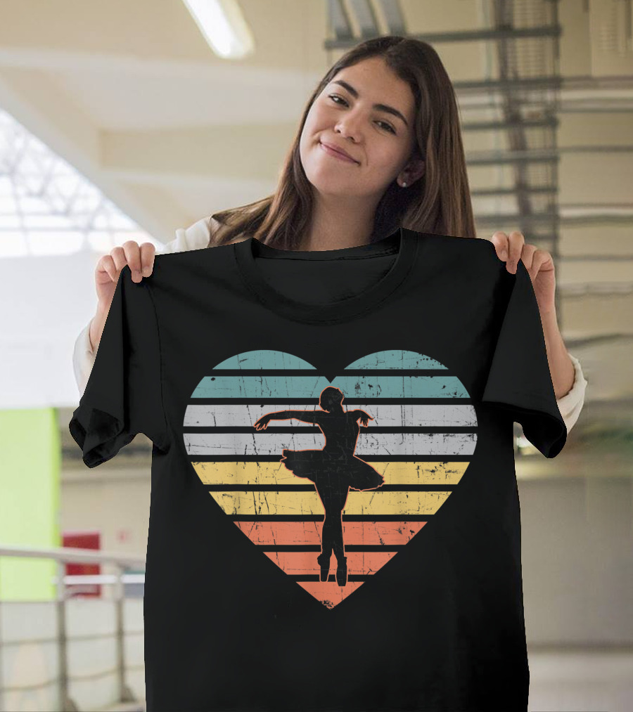 Dancing Ballerina in Striped Vintage Heart T-Shirt