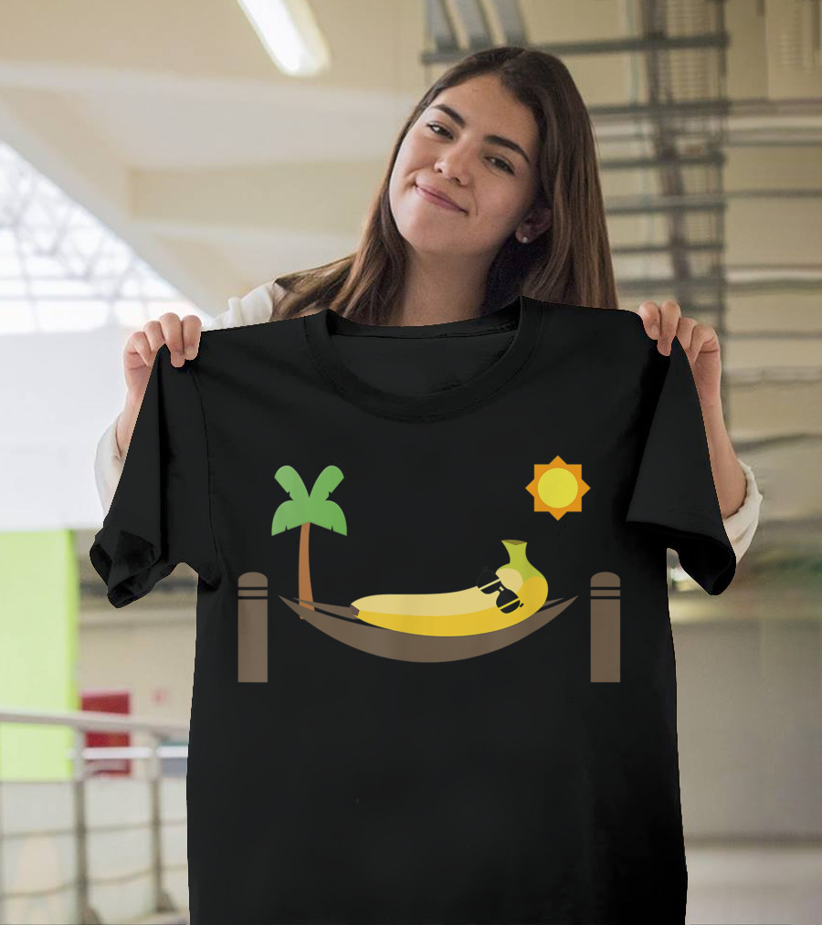 Banana Relaxing in Hammock Under Sun Punny Fruit T-Shirt