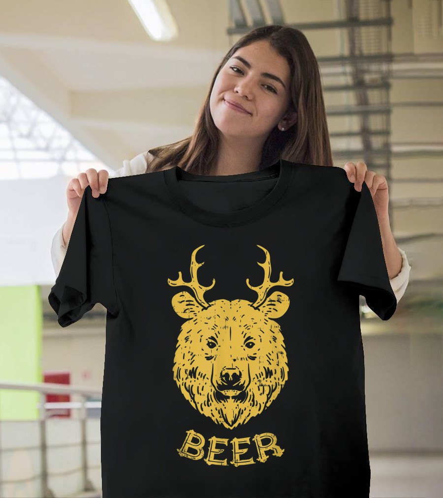 Bear Deer Beer Drinking Hunting Camping Dad Uncle Iconic T-Shirt