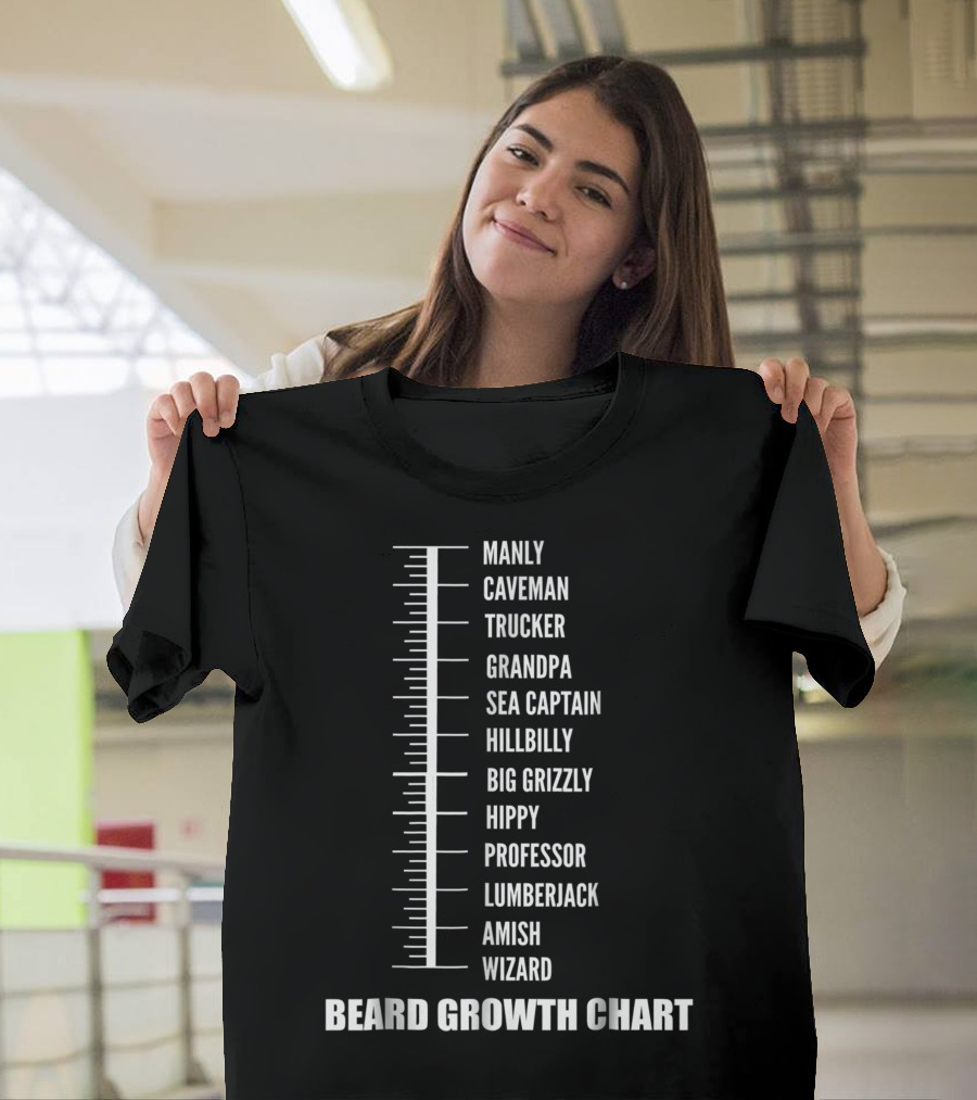 Beard Growth Chart Manly Caveman Trucker Grandpa Sea Captain Hillbilly Big Grizzly Hippy Professor Lumberjack Amish Wizard T-Shirt