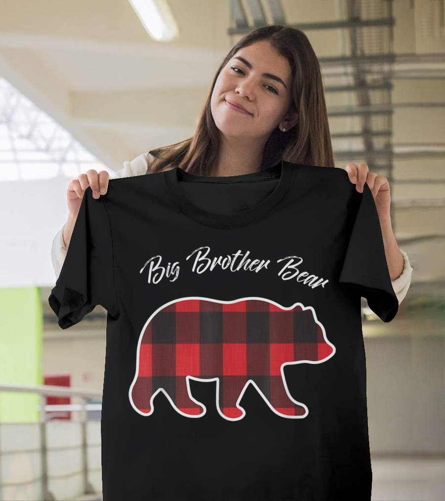 Big Brother Bear Red Plaid Christmas Family Matching T-Shirt