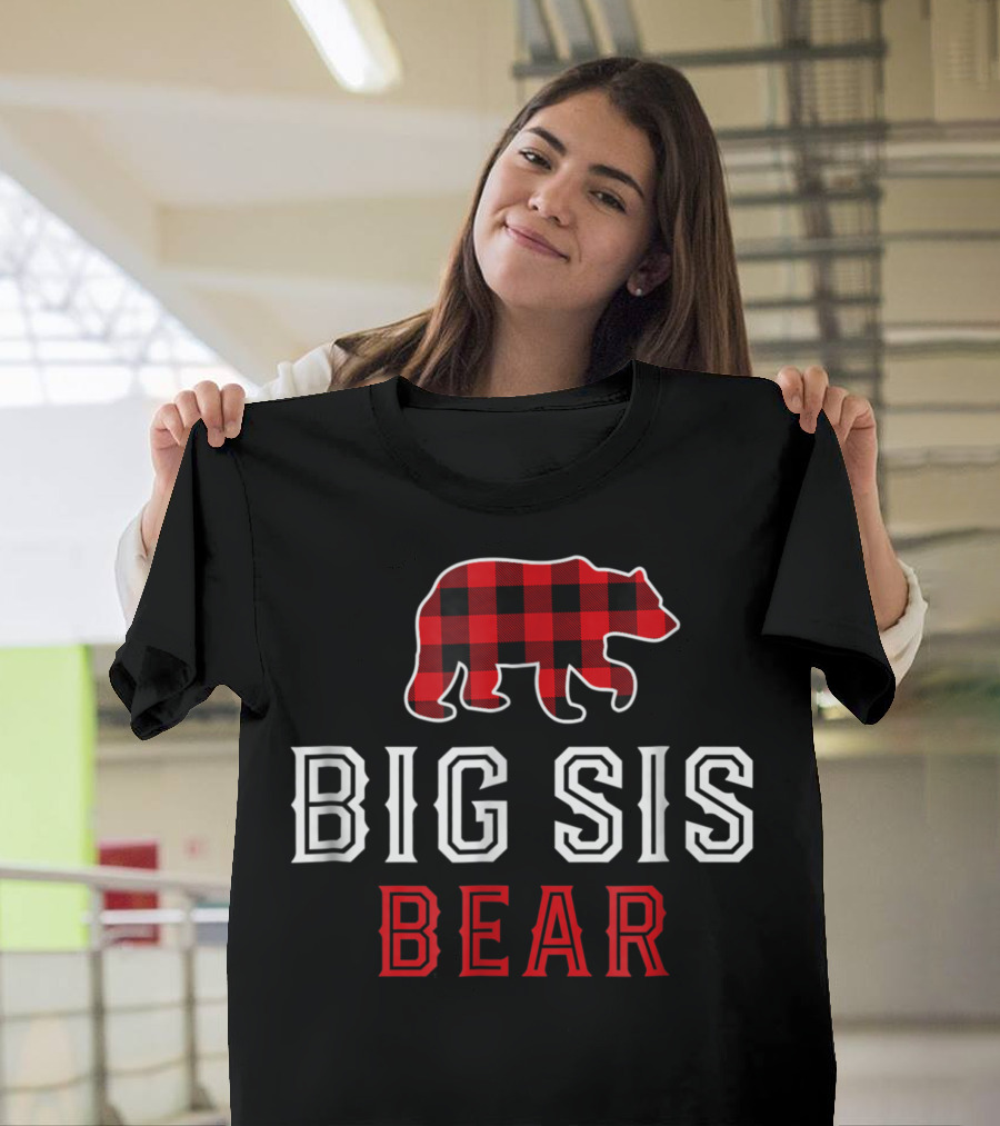 Big Sis Bear Red Plaid Buffalo Check T-Shirt