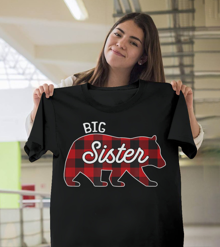 Big Sister Bear Red Buffalo Plaid T-Shirt