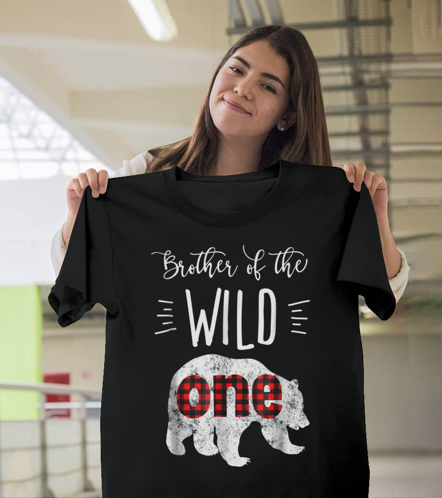 Brother of the Wild One Checkered Bear Theme for 1st Birthday T-Shirt
