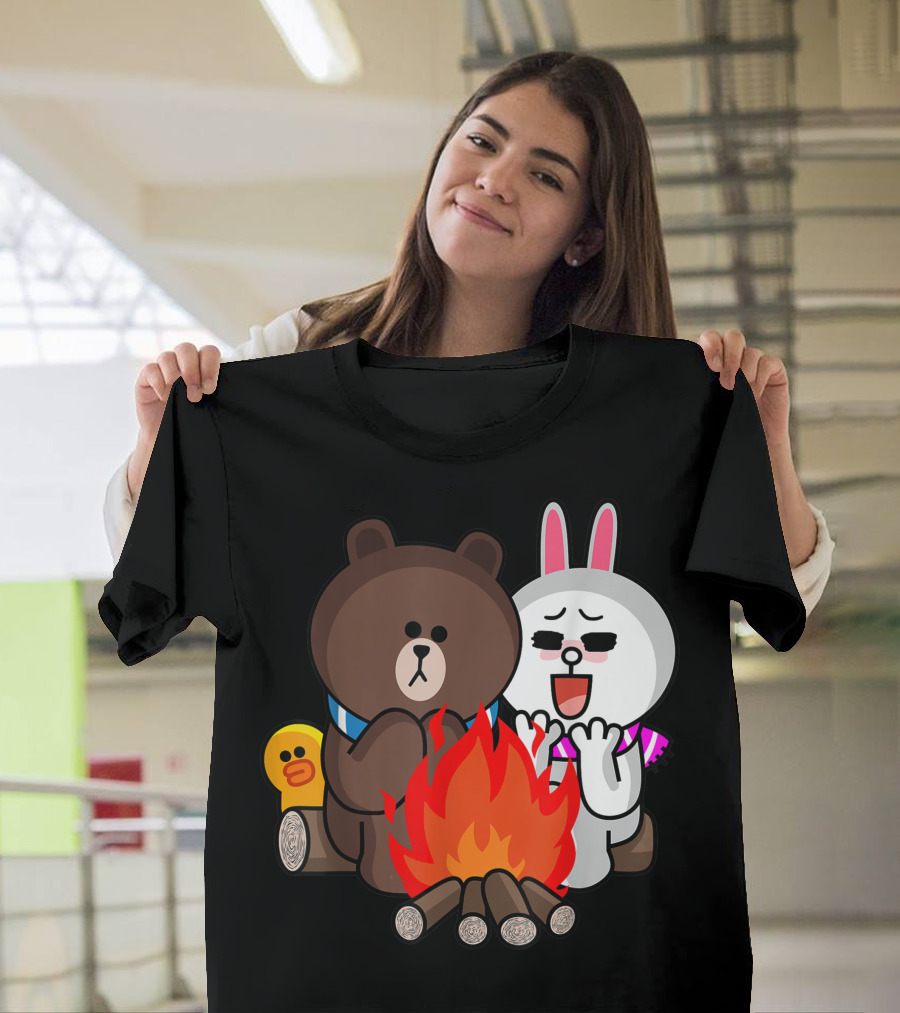 Brown Bear Cony Bunny Rabbit Duck Keep Love Ablaze Valentine Campfire T-Shirt