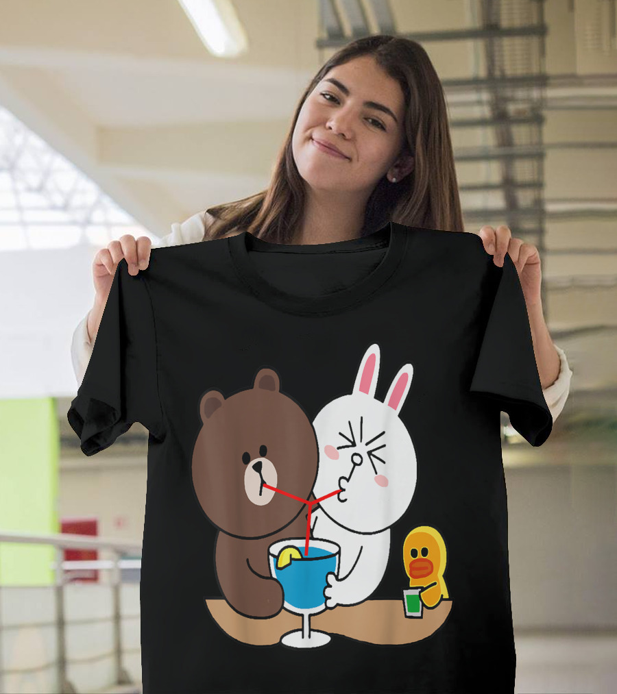 Cute Brown Bear Cony Bunny Rabbit Duck It's the Weekend Sharing Drinks T-Shirt