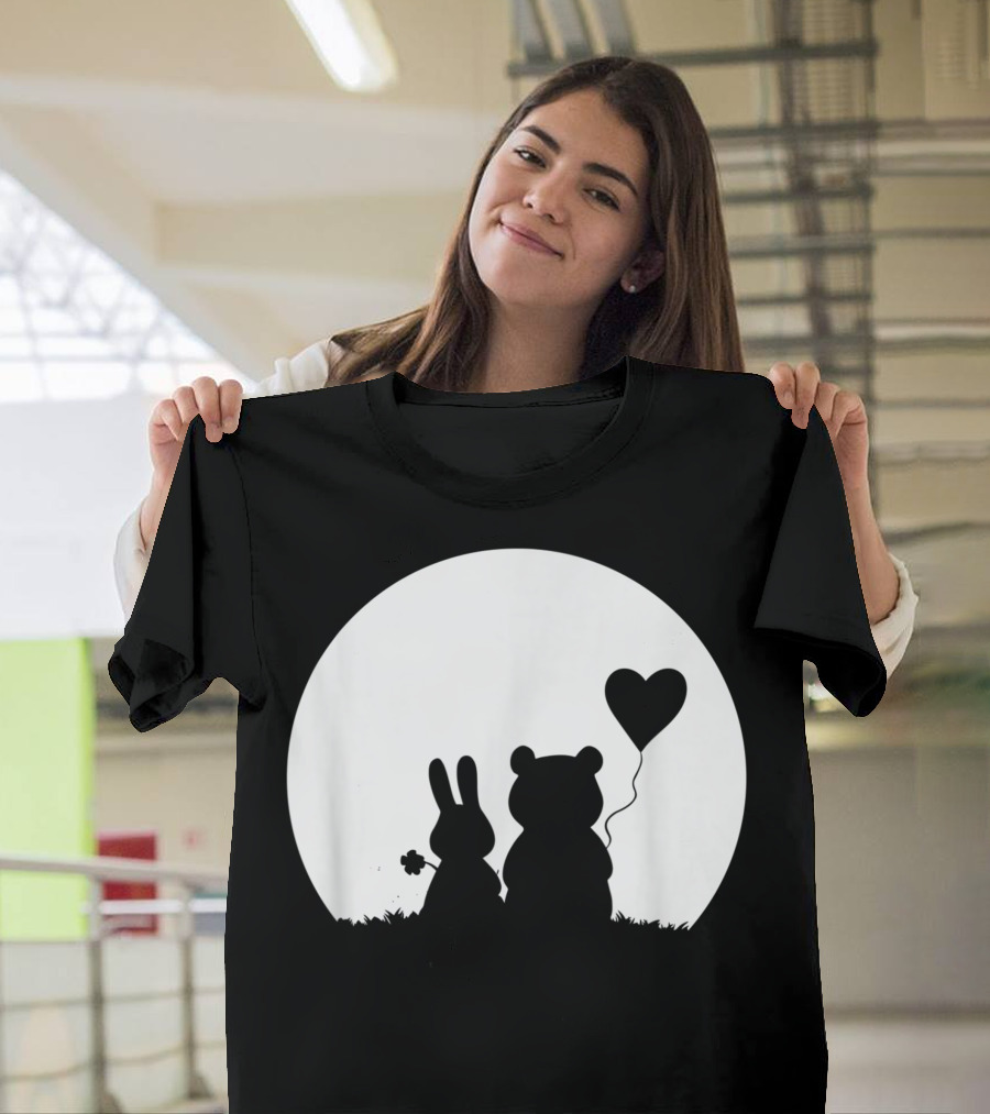 Cute Bunny Bear Love Couple Valentines Day Rabbit Lover Heart Balloon T-Shirt