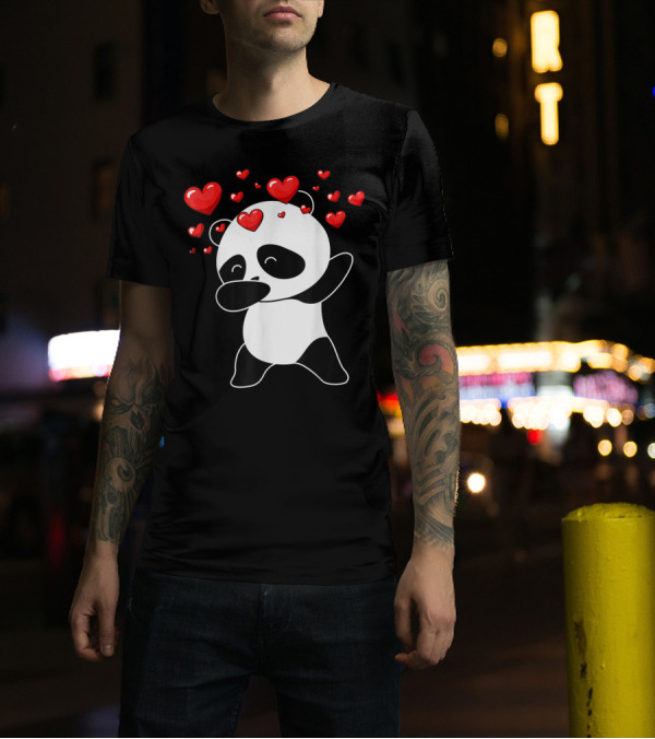 Dabbing Panda With Hearts Valentines Day Animal Bear Lover T-Shirt