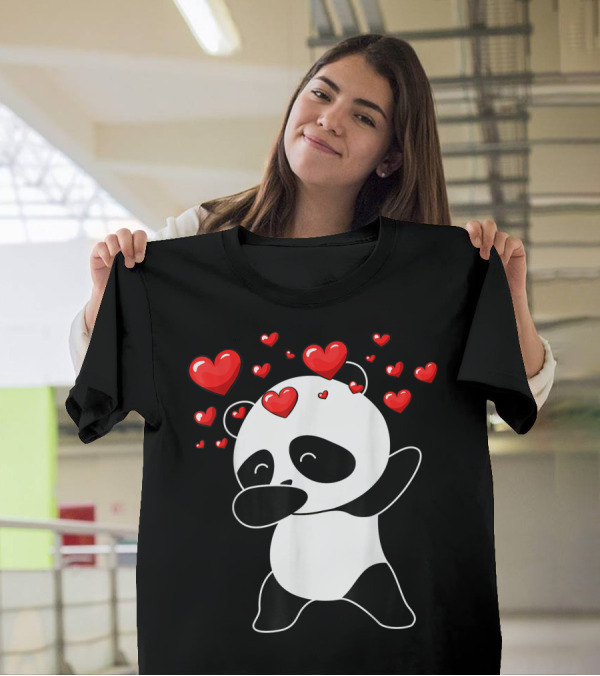Dabbing Panda With Hearts Valentines Day Animal Bear Lover T-Shirt
