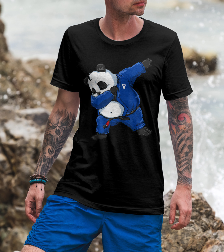 Dabbing Panda BJJ Jiu Jitsu Blue Gi Paw Prints T-Shirt