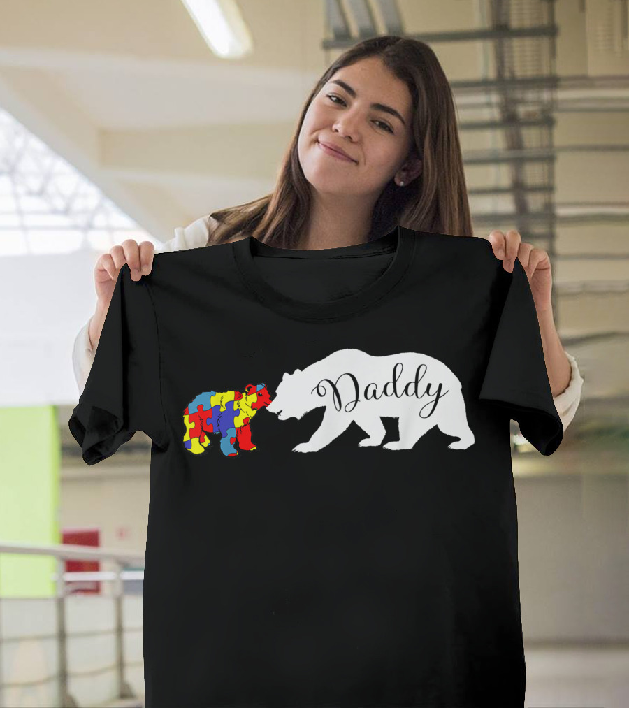 Daddy Bear Autism Awareness Month Dad Grandpa Men Puzzle Piece Bears T-Shirt