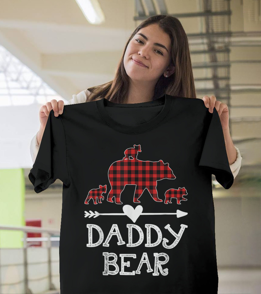 Daddy Bear Red Plaid Three Cubs Heart Arrow T-Shirt