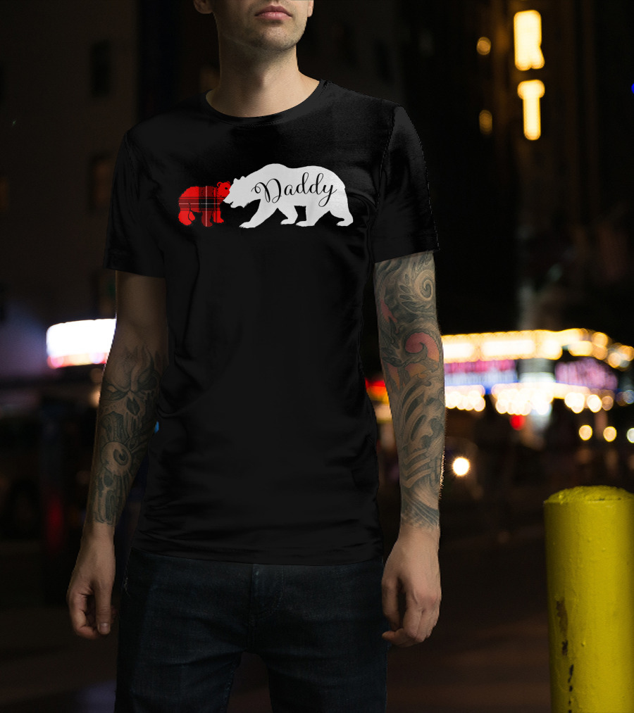 Daddy Bear With Cub Red Plaid Daddy T-Shirt