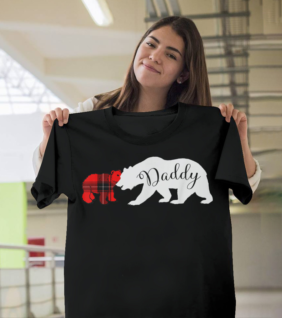 Daddy Bear With Cub Red Plaid Daddy T-Shirt