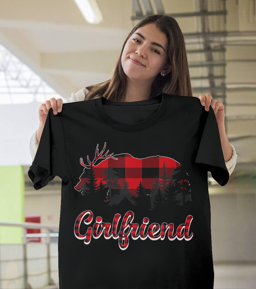 Girlfriend Reindeer Bear Plaid Buffalo Check Forest T-Shirt