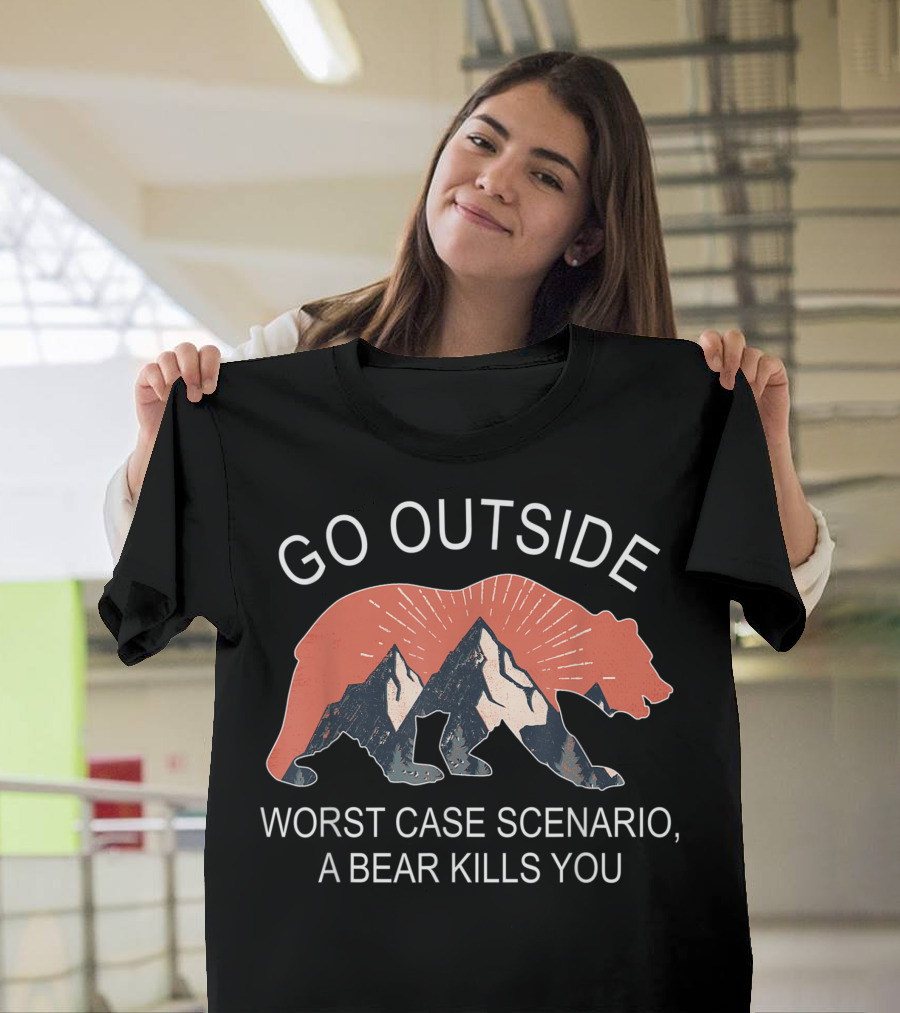 Go Outside Worst Case Scenario A Bear Kills You Vintage Camp Bear Mountains T-Shirt