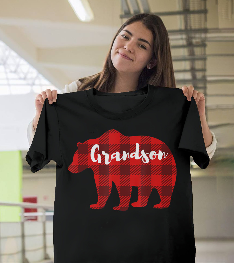Grandson Bear Plaid Clothing Boys Grandkids Family T-Shirt