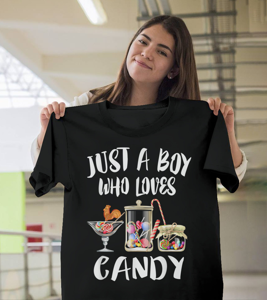 Just A Boy Who Loves Candy with Lollipops and Jars T-Shirt