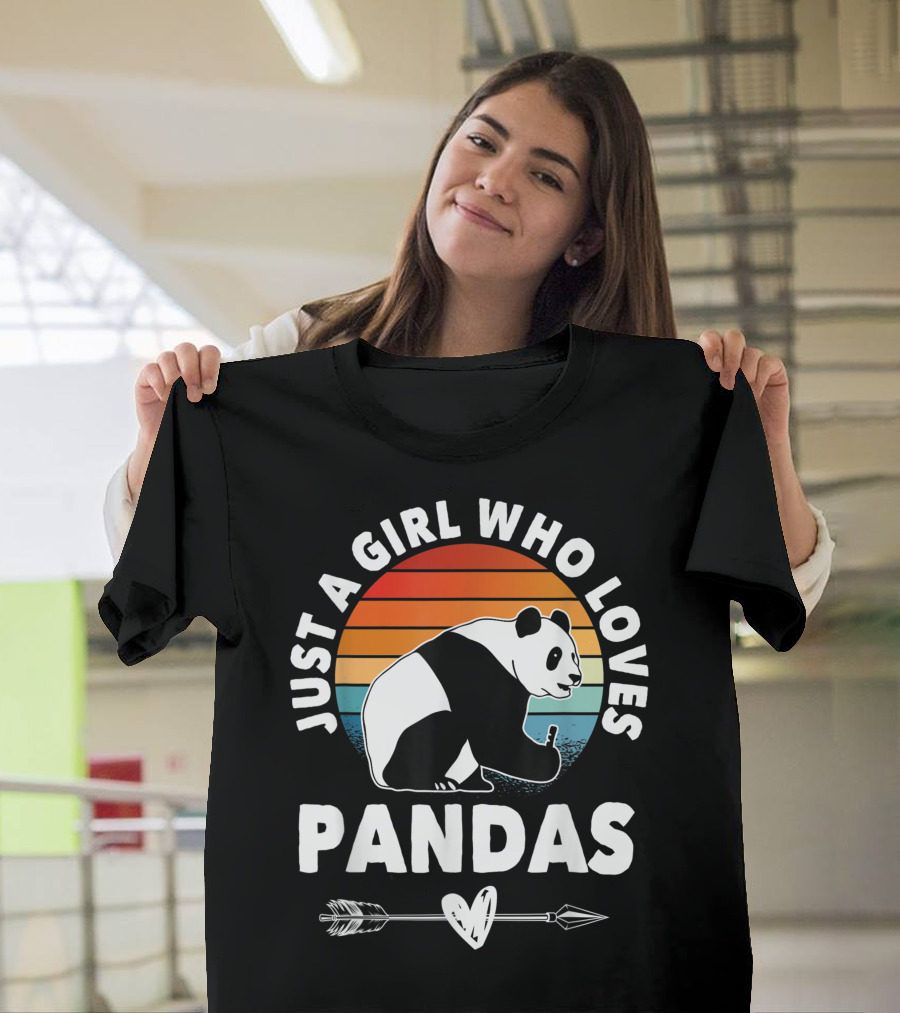 Just A Girl Who Loves Pandas Retro Sunset Heart Arrow T-Shirt