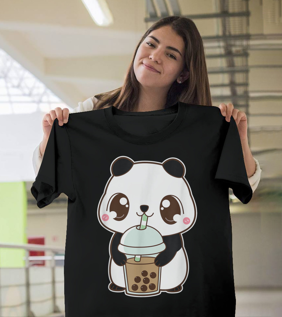 Kawaii Cute Panda with Boba Pearl Milk Tea T-Shirt