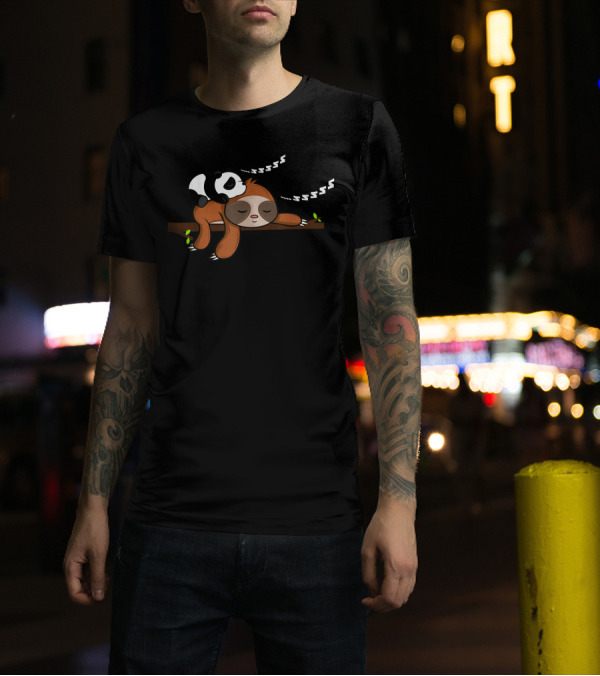 Lazy Panda Bear Resting On Sleeping Sloth With ZZZs On Branch T-Shirt