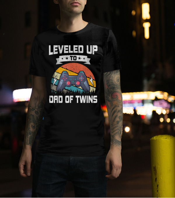 Leveled Up To Dad Of Twins Video Gamer Controller T-Shirt