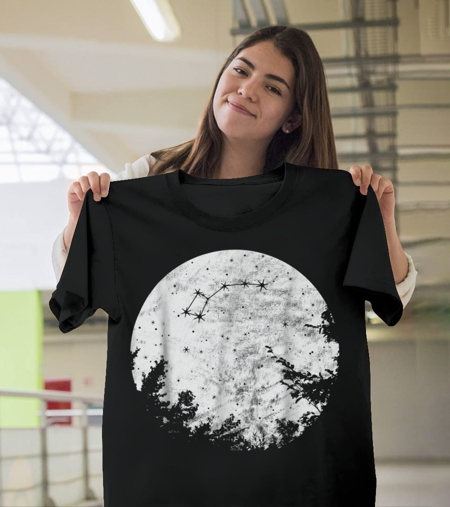 Little Bear Dipper Star Constellation with Trees and Moonlit Galaxy T-Shirt