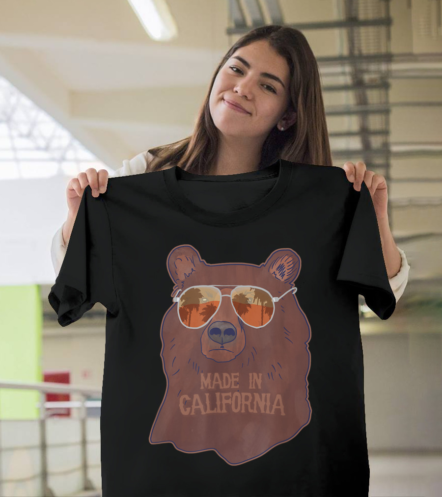 Made In California Bear with Sunglasses Reflecting Palm Trees T-Shirt