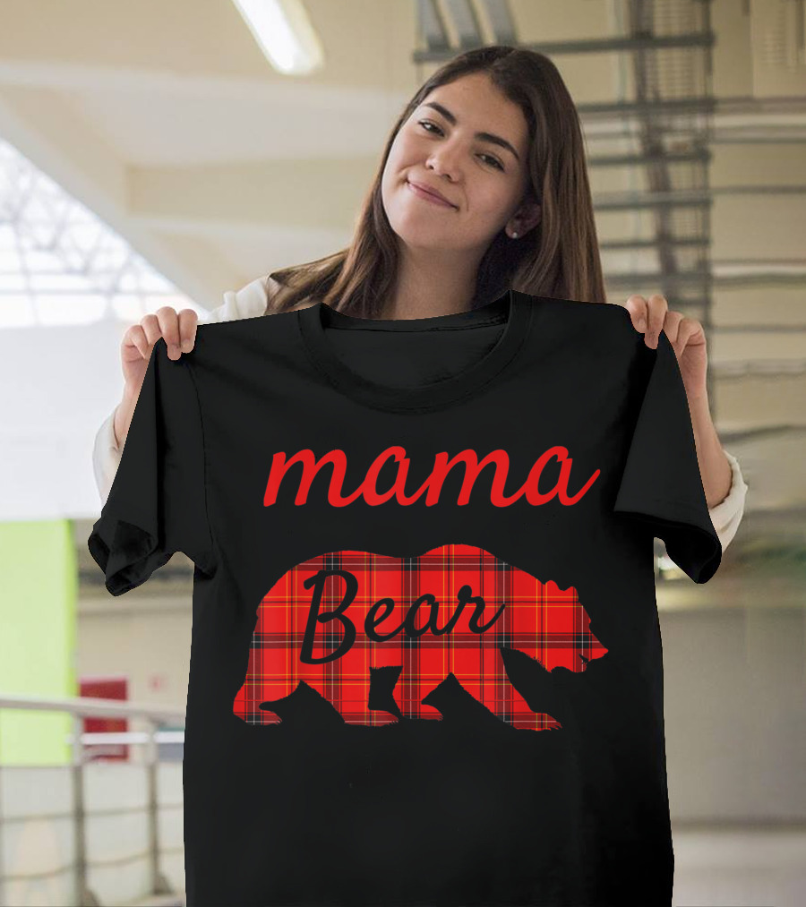 Mama Bear Christmas Red Plaid Bear Mama T-Shirt