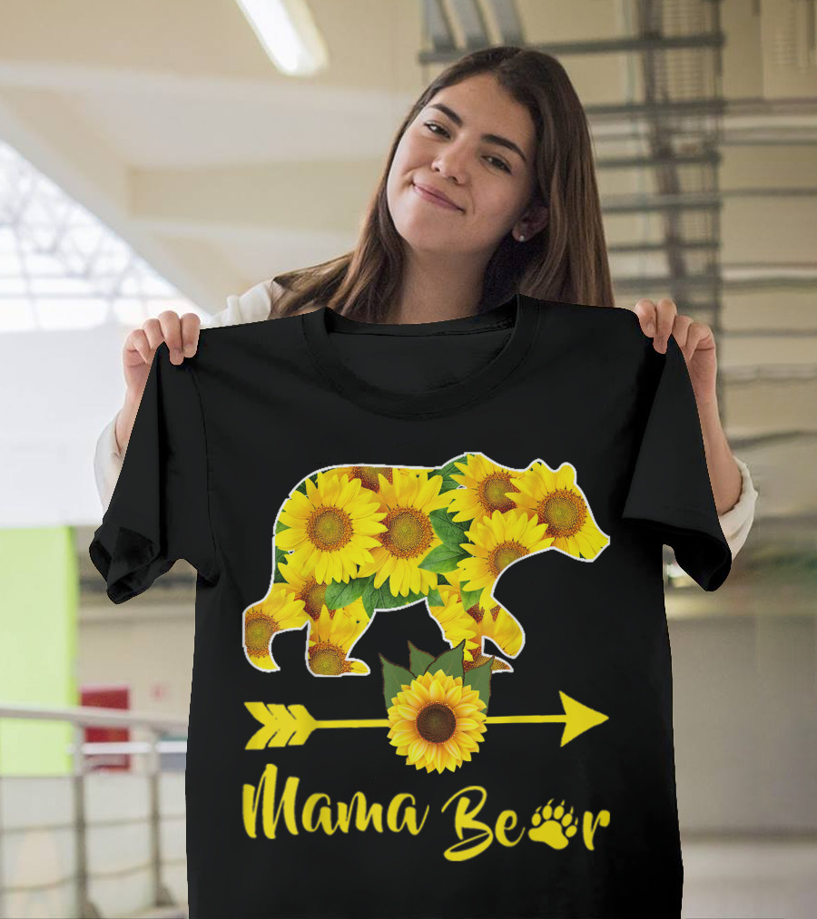Mama Bear Sunflower Arrow with Bear Paw Prints T-Shirt
