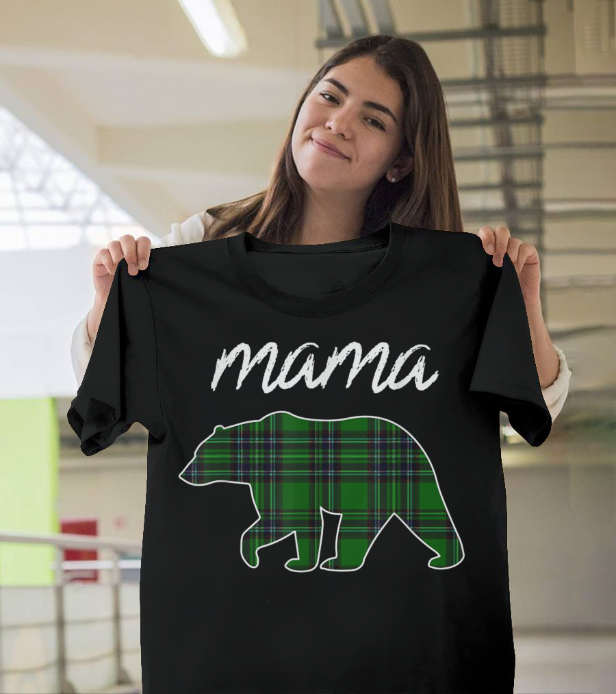 Mama Bear Green Plaid Pattern Bear T-Shirt