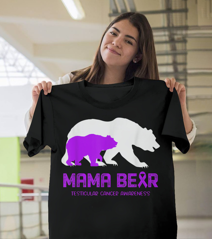 Mama Bear Testicular Cancer Awareness Ribbon Bears T-Shirt