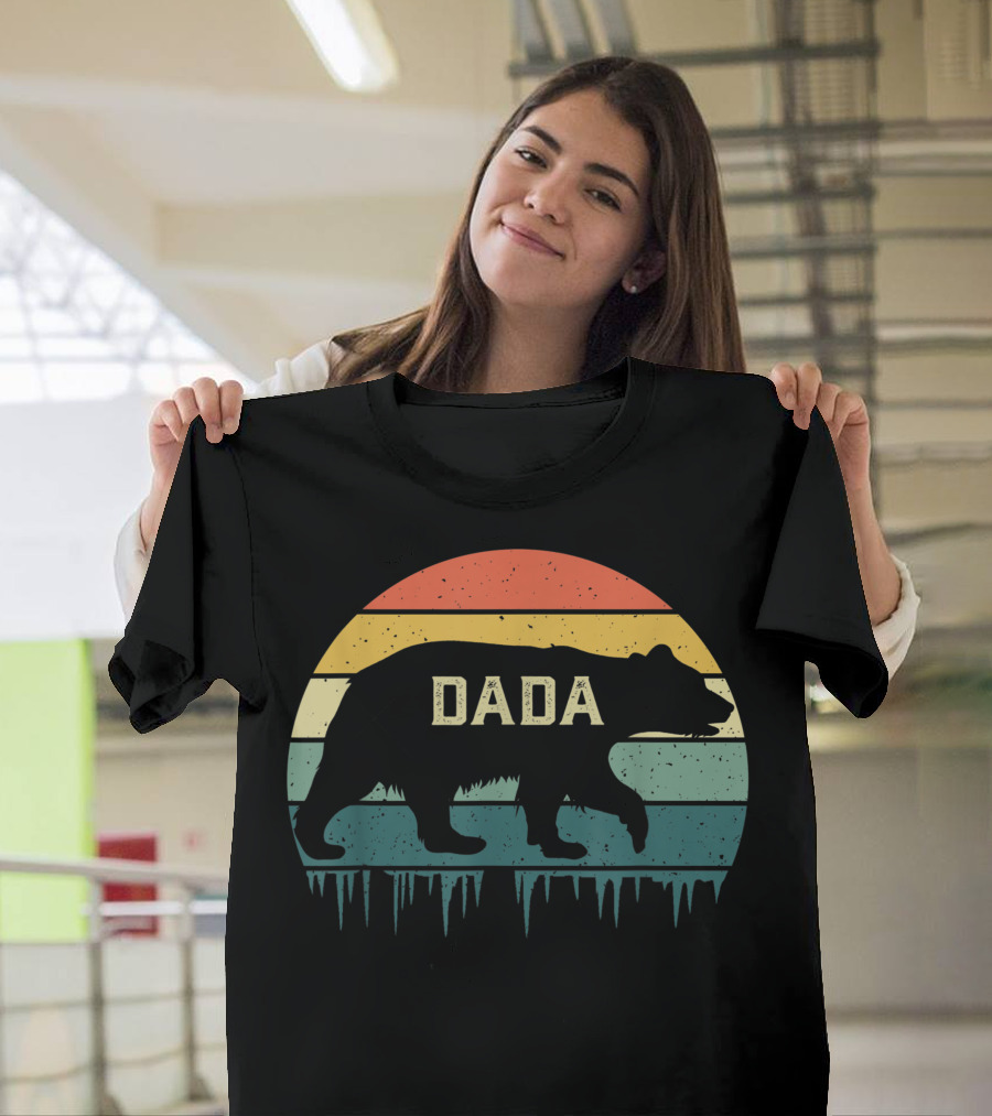Dada Bear Retro Sunset Silhouette Mens Dada Grandpa T-Shirt