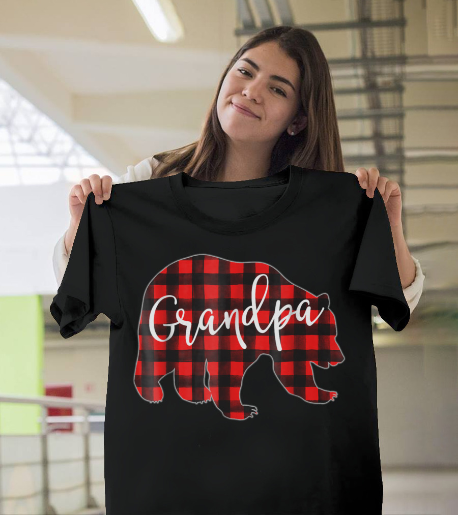 Grandpa Bear Red Plaid Buffalo Check Family Matching T-Shirt