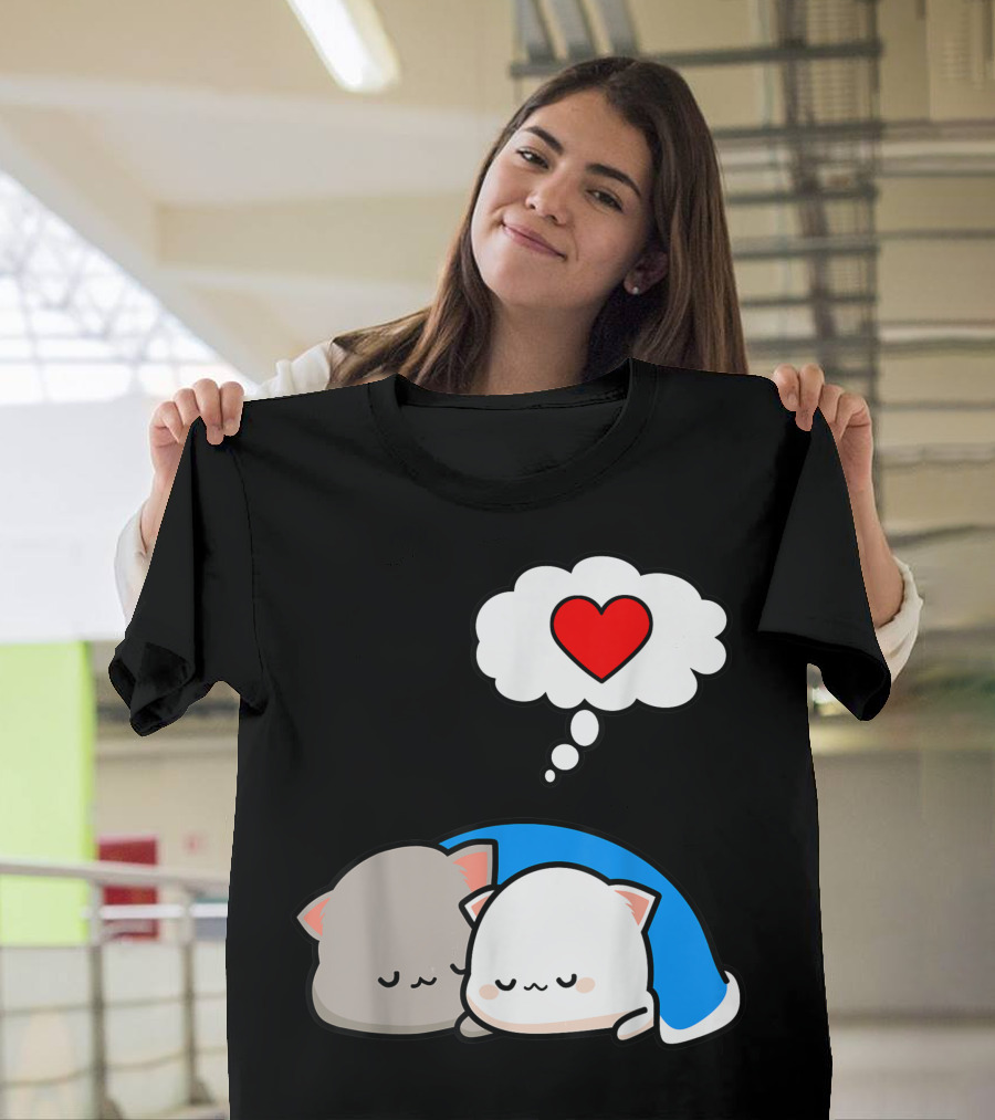 Mochi Peach Cat Goma Dream Lovers Valentines I Love Cats Heart Thought Bubble T-Shirt
